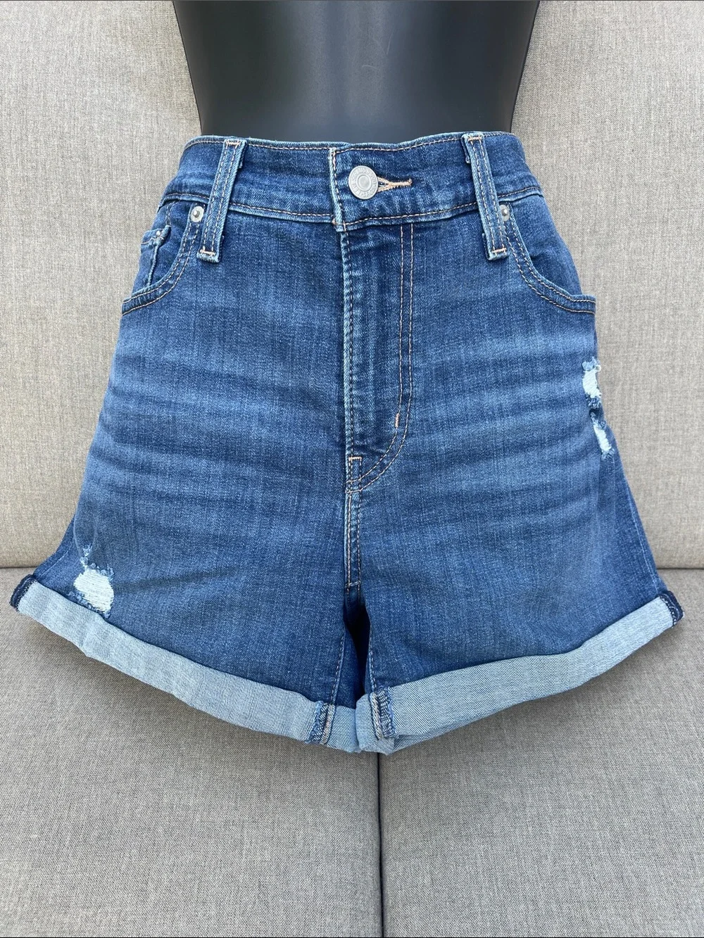 LEVI’S Mid-Length/Mid-Rise Distressed Denim Shorts